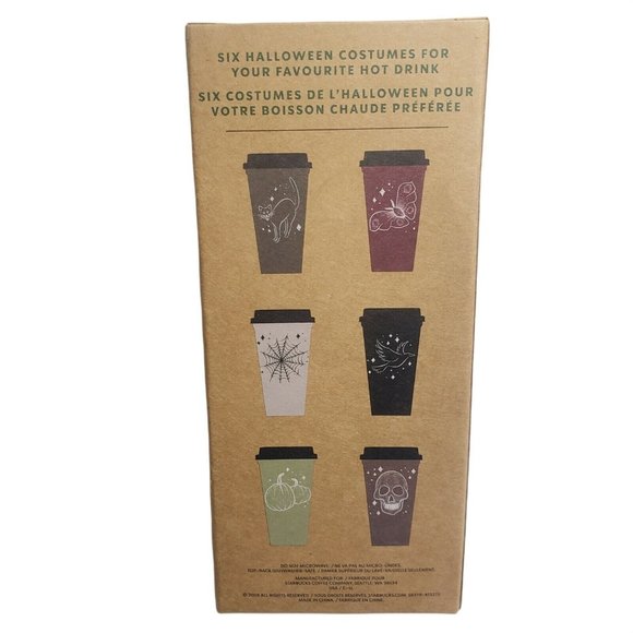Starbucks 2019 HALLOWEEN 6 Pack Reusable Cups Hot Coffee Lids Skull Pumpkins - Picture 5 of 5